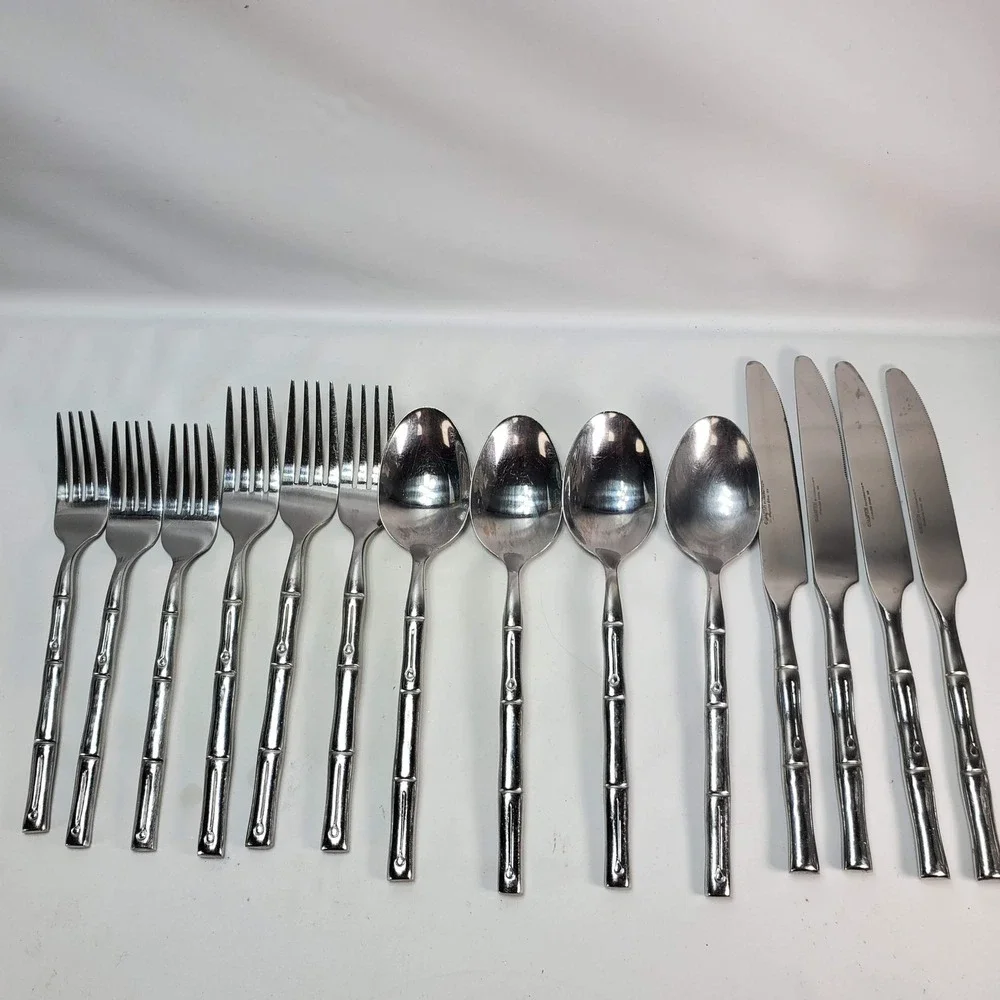 Hampton Silversmiths Flatware Silver Bamboo Pattern Stainless 14 Piece Set
